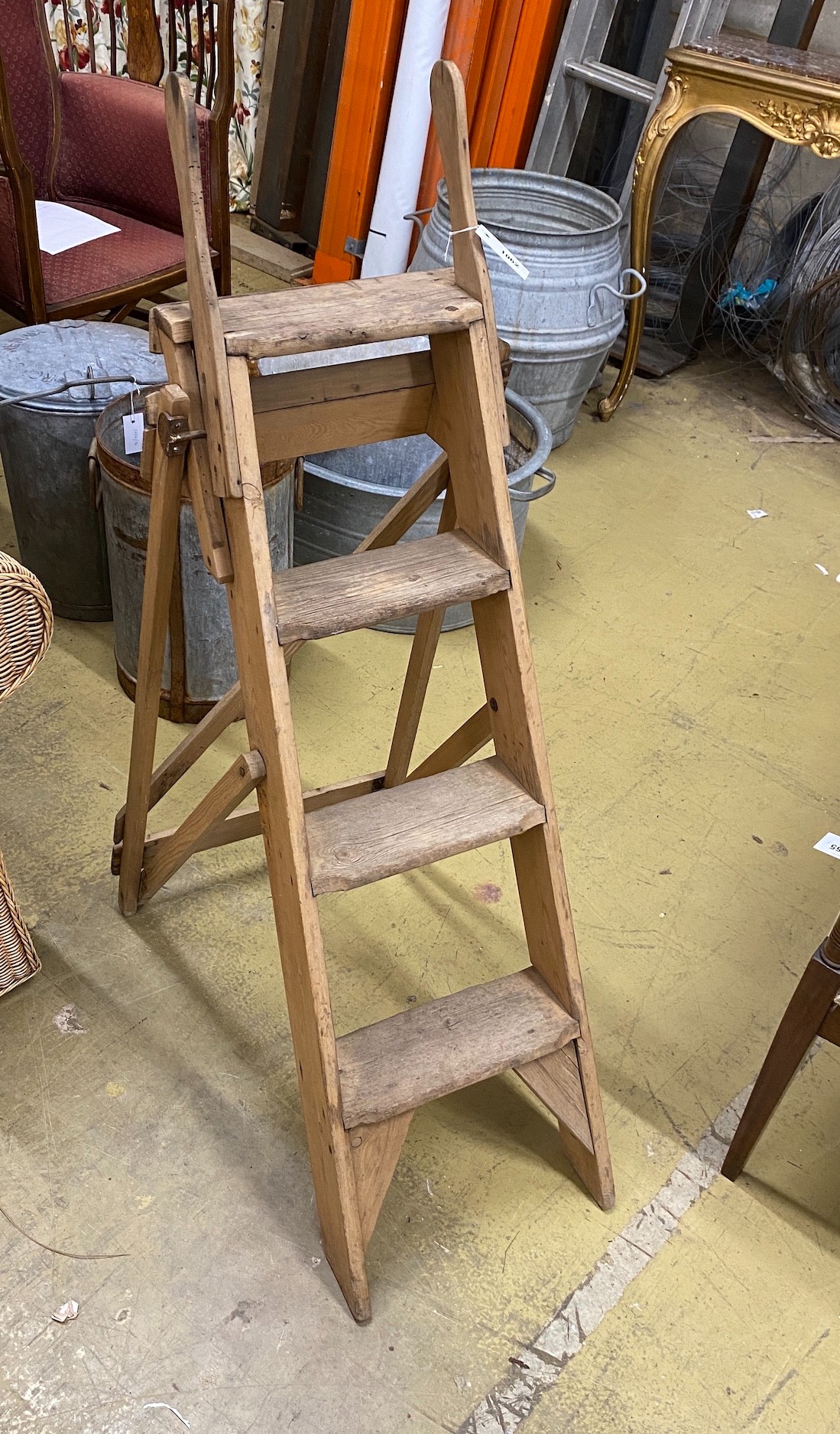 A vintage four tread pine step ladder, height 120cm